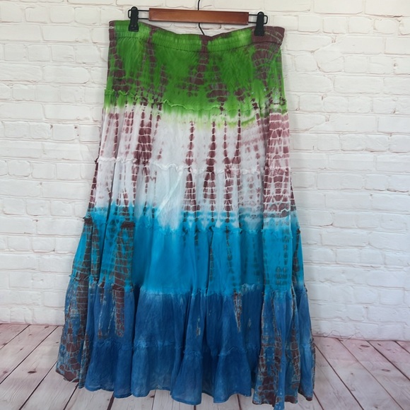 Y2K tie dye Hippie tiered maxi skirt l free size - Picture 3 of 7